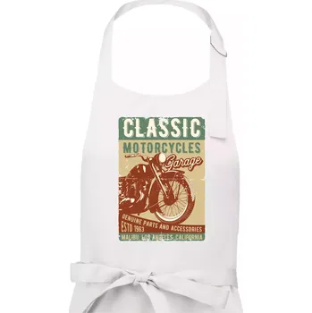 Kuchyňská zástěra Moto garage malibu - Dámská zástěra na vaření - Univerzální velikost ( Bílá )