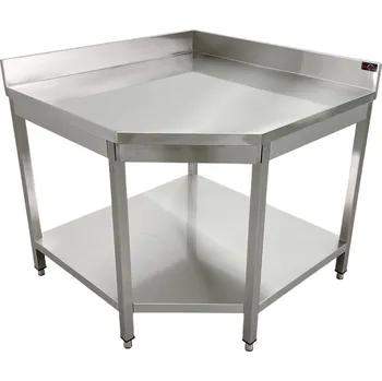 Psací stůl DASgastro Rohový pracovní stůl 700 mm z nerezové oceli se spodní policí a zadním lemem