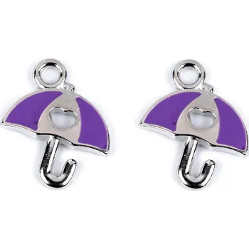 Knoflík Kovový přívěsek / taháček na zip duha, mráček, deštník, srdce, vejce, víla Varianta: 3 fialová deštník, Balení: 2 ks