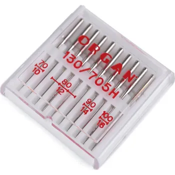 Strojové jehly universal sdružené 70; 80; 90; 100 Organ Varianta: 2 nikl, Balení: 1 krab.