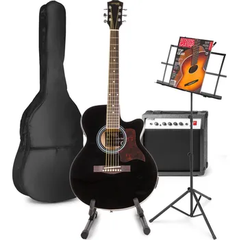 Elektroakustická kytara Max ShowKit Sada elektrické akustické kytary se stojany na noty a na kytaru - Barva černá
