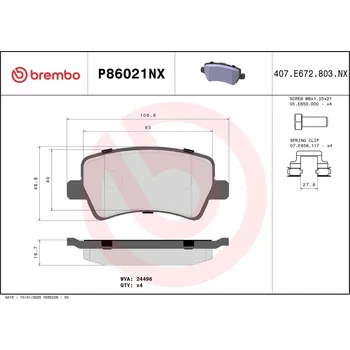 Brzdová destička Sada brzdových destiček, kotoučová brzda BREMBO P86021NX