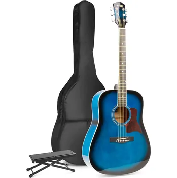Kytara Max SoloJam Westernová akustická kytara s opěrkou nohou - Barva modrá