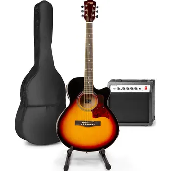 Klasická kytara Max ShowKit Sada elektrické akustické kytary se stojanem na kytaru - Barva Sunburst