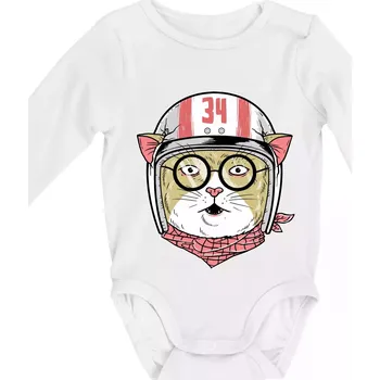 Moto kočka - Body kojenecké s dlouhým rukávem - Dlouhý r. do 3 měs ( Bílá )