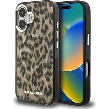 Pouzdro na mobilní telefon Karl Lagerfeld IML Leopard MagSafe Zadní Kryt pro iPhone 16 Brown