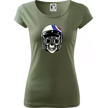 Dámské tričko Moto helma letec - Dámské triko Pure - XS ( Khaki )