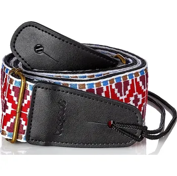 Kytarový popruh Bespeco Jacquard Strap Red Pattern Metal Buckle