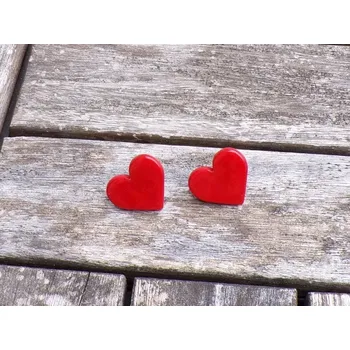 Náušnice Náušnice tagua (srdíčka, zapichovací, červená)