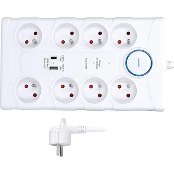 Přepěťová ochrana Solight PO80 bílá 8 zástrček 2 m