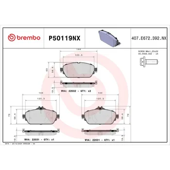 Brzdový systém Sada brzdových destiček, kotoučová brzda BREMBO P50119NX