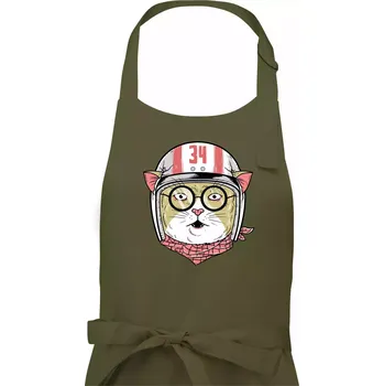 Kuchyňská zástěra Moto kočka - Pánská zástěra na vaření - Univerzální velikost ( Khaki )