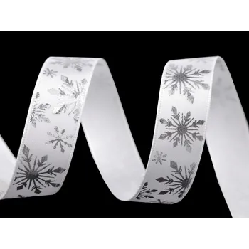 Stuha Vánoční saténová stuha vločky šíře 16 mm Varianta: 1 bílá stříbrná, Balení: 3 m