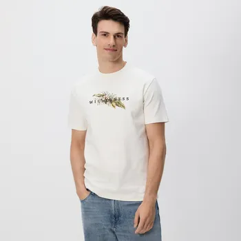 Pánské oblečení Reserved - Tričko comfort s potiskem - krémová - 401EX-01X - 401EX-01X-M