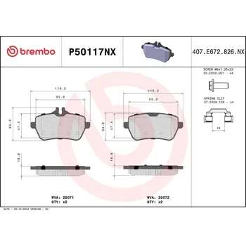 Brzdová destička Sada brzdových destiček, kotoučová brzda BREMBO P50117NX
