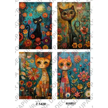 Umělecký papír Rýžový a soft papír na decoupage - Kočky abstrakt - KB01428 Materiál: Soft, Rozměr: A4