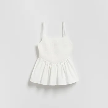 Dámské tričko Reserved - Tričko s volánkem peplum - bílá - 475GA-00X - 475GA-00X-M