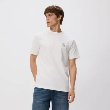 Pánské oblečení Reserved - Tričko střihu regular s výšivkou - krémová - 417EX-01X - 417EX-01X-S