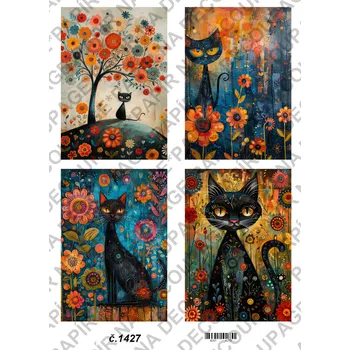 Umělecký papír Rýžový a soft papír na decoupage - Kočky abstrakt - KB01427 Materiál: Soft, Rozměr: A4