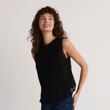 Dámské tričko Reserved - Halenka s krajkovým lemem - černý - 9965B-99X - 9965B-99X-XS