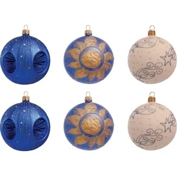 Vánoční dekorace GLASSOR Set modro krémových ozdob 6 ks