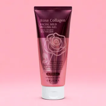 Pleťový peeling ORJENA - Rose Collagen Facial Mild Peeling Gel - Čistící peelingový gel na obličej s kolagenem - 180 ml