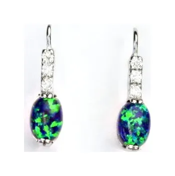 Náušnice Stříbrné náušnice, čiré zirkony a zelený synt.opál - VE 9