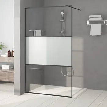 vidaXL Sprchová zástěna walk-in černá 115x195 cm napůl mléčné ESG sklo