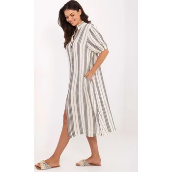 Dámské šaty Oversize šaty s V výstřihem v bílo-černé kombinaci TW-SK-