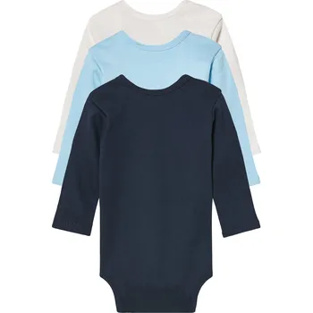 lupilu® Dětské body s BIO bavlnou, 3 kusy (bílá / modrá / navy modrá, 50/56)