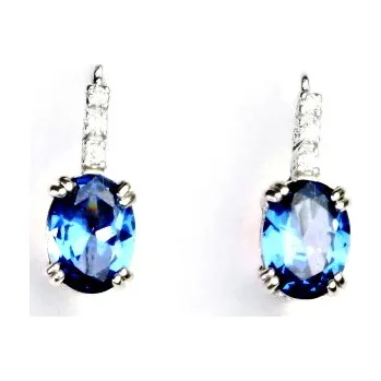 Šperk Stříbrné náušnice, zirkon akvamarin tmavý , náušnice ze stříbra, VE 8