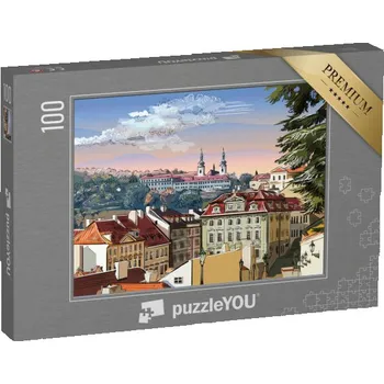 Puzzle puzzle 100 dílků „Panoramatická krajina Prahy s vektorovou ruční kresbou, Česká republika“