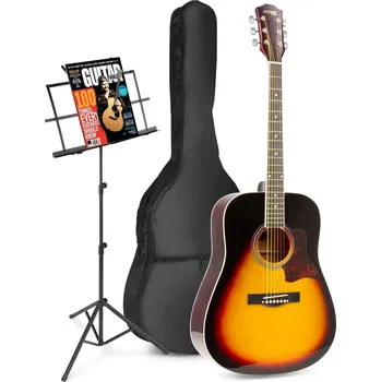 Strunný nástroj Max SoloJam Westernová akustická kytara se stojanem na noty – Barva Sunburst