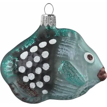 Vánoční ozdoba Skleněná rybka modrá zdobená