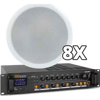 Power Dynamics 100V Set 8 reproduktorů s 4 zónovým zesilovačem s Bluetooth, USB a FM