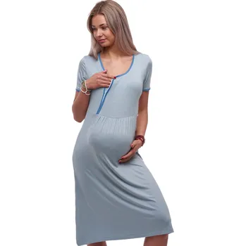 Dámské noční prádlo Šedomodrá luxusní hedvábně jemná těhotenská i kojící košilka na zip 1D1601 šedá xl