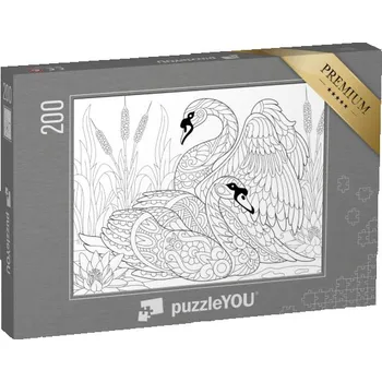 Puzzle puzzle 200 dílků „puzzleOMALOVÁNKY: Labutě mezi lotosovými květy“