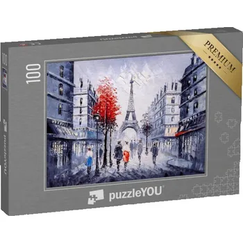 Puzzle puzzle 100 dílků „Pohled na Paříž jako olejomalba, Francie“