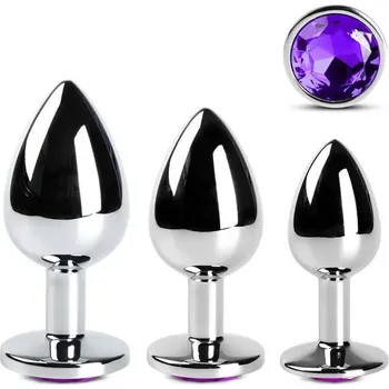 Anální kolík VšeNaSex.cz Sada ocelových análních kolíků Diamond (fialový kamínek)
