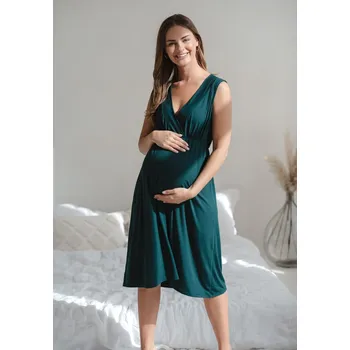 Těhotenské noční prádlo Milk & Love Bambusová těhotenská a kojící košilka na ramínka Star Light 3v1 láhvově zelená Velikost: M