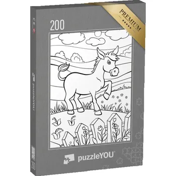 Puzzle puzzle 200 dílků „puzzleOMALOVÁNKY: Zvířata, roztomilý oslík“