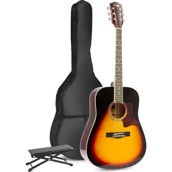 Strunný nástroj Max SoloJam Westernová akustická kytara s opěrkou nohou - Barva Sunburst