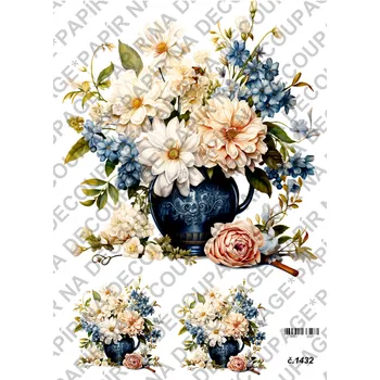 Umělecký papír Rýžový a soft papír na decoupage - Váza s květinami - KB01432 Materiál: Rýžový papír, Rozměr: A4