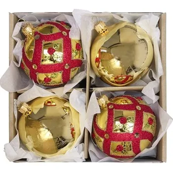 Vánoční dekorace Set zlatých ozdob s růžičkami