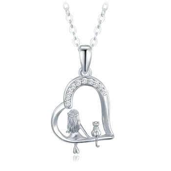 Náhrdelník 1913 MINET Stříbrný náhrdelník dívka s kočkou a bílými zirkony