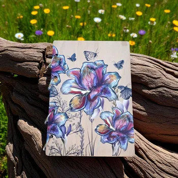 art-wood.cz Dřevěný zápisník - květiny s motýly