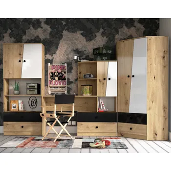 Dětsný nábytek Domel Dětský pokoj NERO LESK 2 Dvířka Nero: Artisan + bílá + černá
