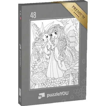 Puzzle puzzle 48 dílků „puzzleOMALOVÁNKY: Jednorožec a princezna 2“