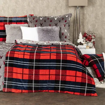 Povlečení 4Home Povlečení mikroflanel Kostka červená 140 x 220, 70 x 90 cm zipový uzávěr