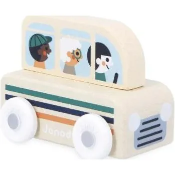 Dřevěná hračka Janod Cross roads Dřevěné auto na tlačení Autobus